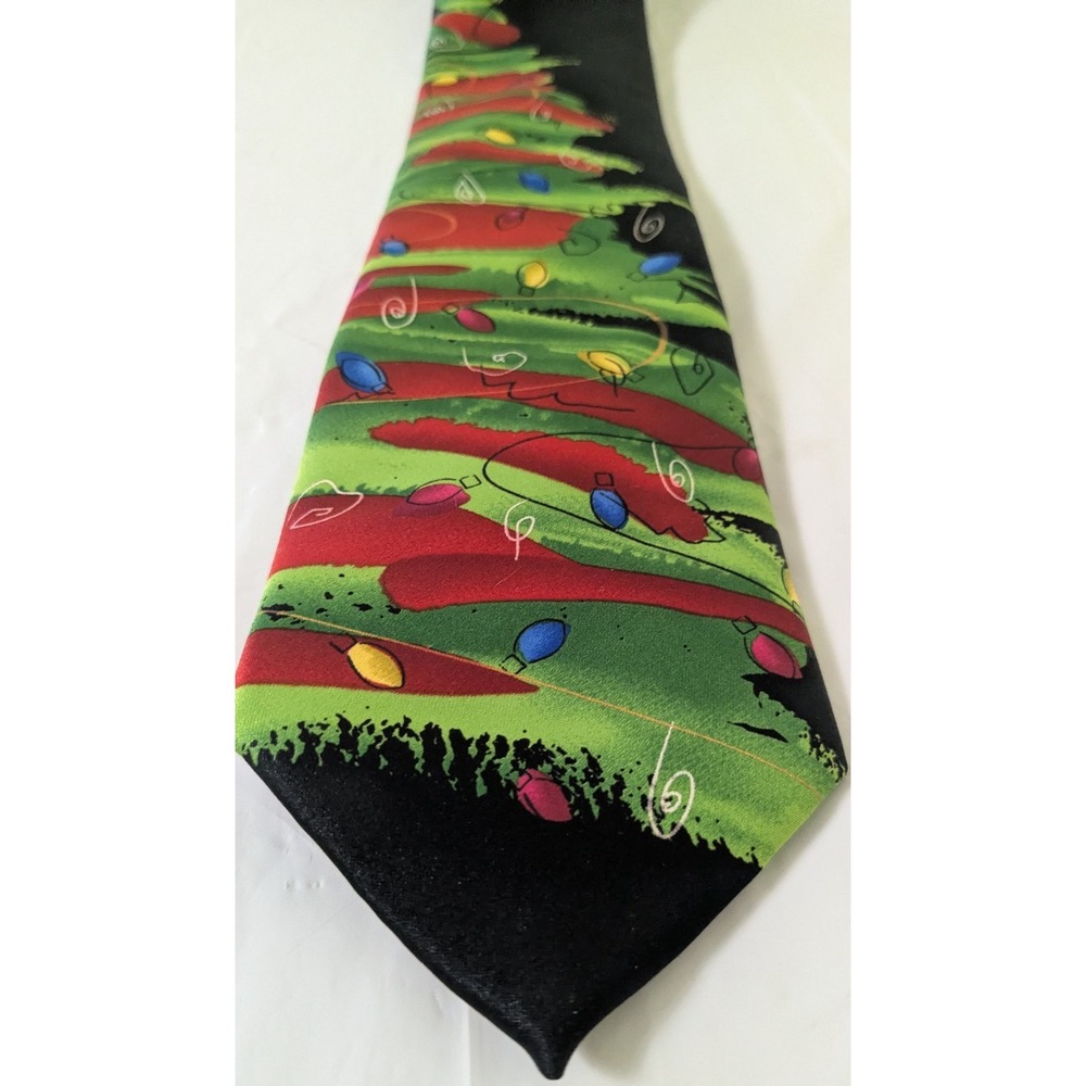 J. Garcia Collection 56 Green Tree Black Polyester Tie Christmas Tree 58 x 3.25